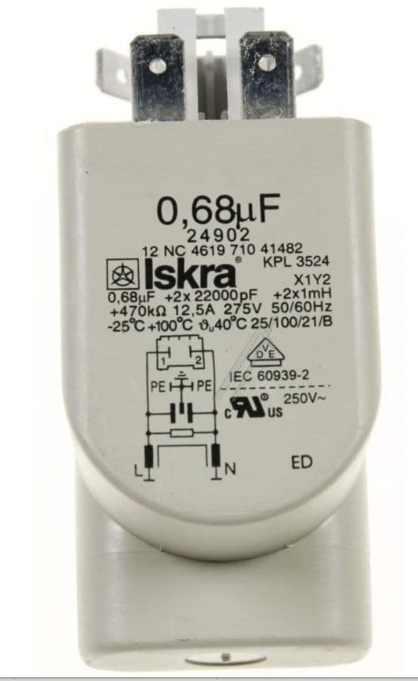 Kondenzátor, filtr odrušovací do praček Whirlpool Indesit – 481212118285
