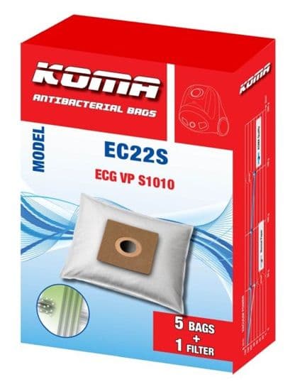 Antibakteriální sáčky do vysavače ECG VP S1010, S3010 – balení 5 ks + mikrofiltr (Koma EC22S)